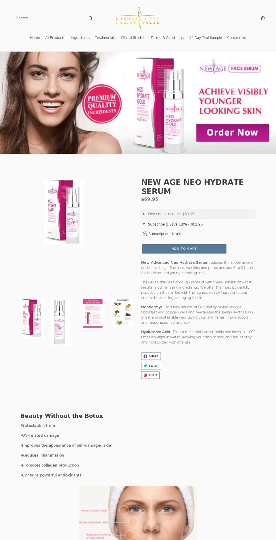 newageskin.care shopify website screenshot