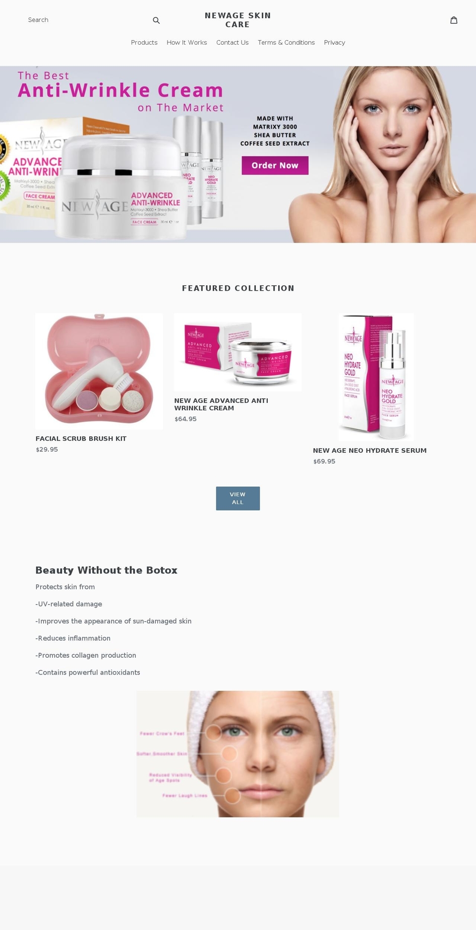 newageskincarestore.com — Shopify storefront screenshot