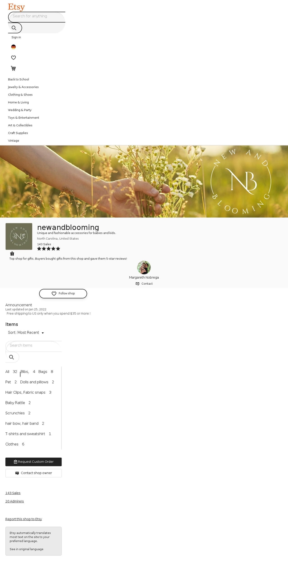 newandblooming.com shopify website screenshot