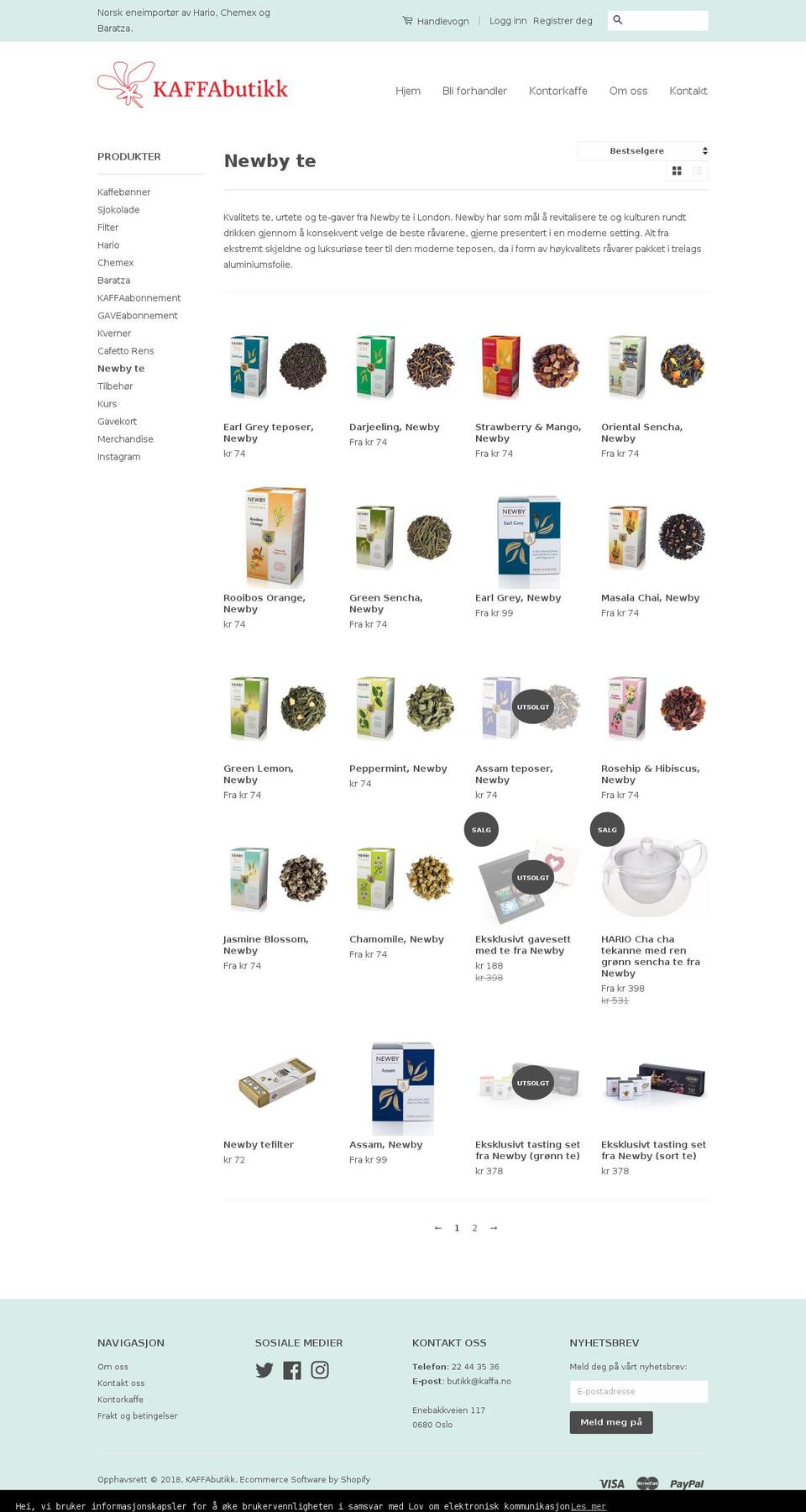 newbyteas.no shopify website screenshot