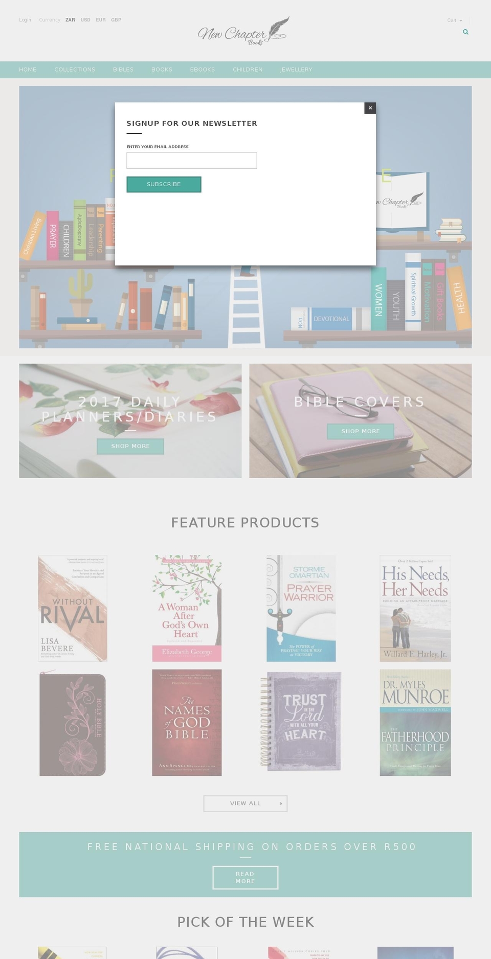 newchapterbookstore.co.za shopify website screenshot