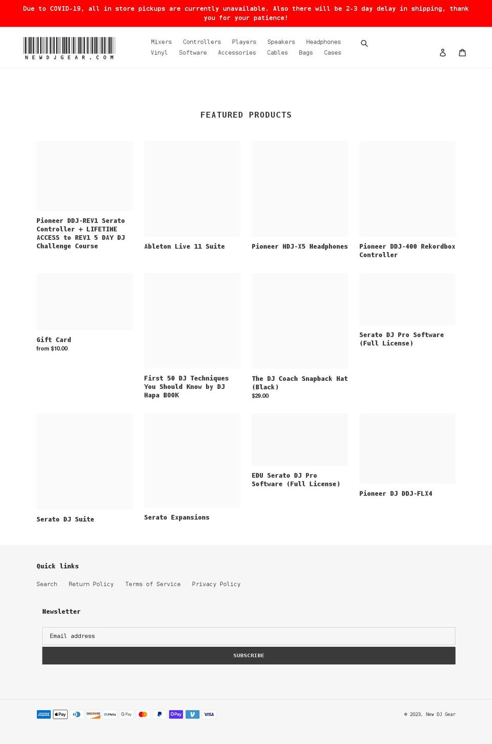 newdjgear.com shopify website screenshot