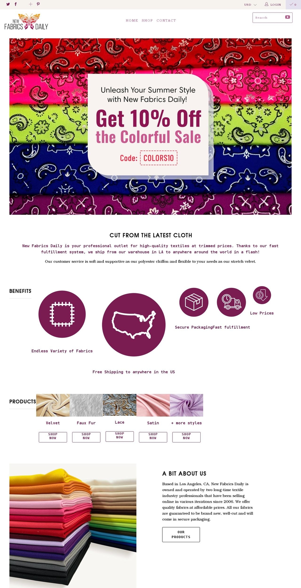 newfabricsdaily.com shopify website screenshot