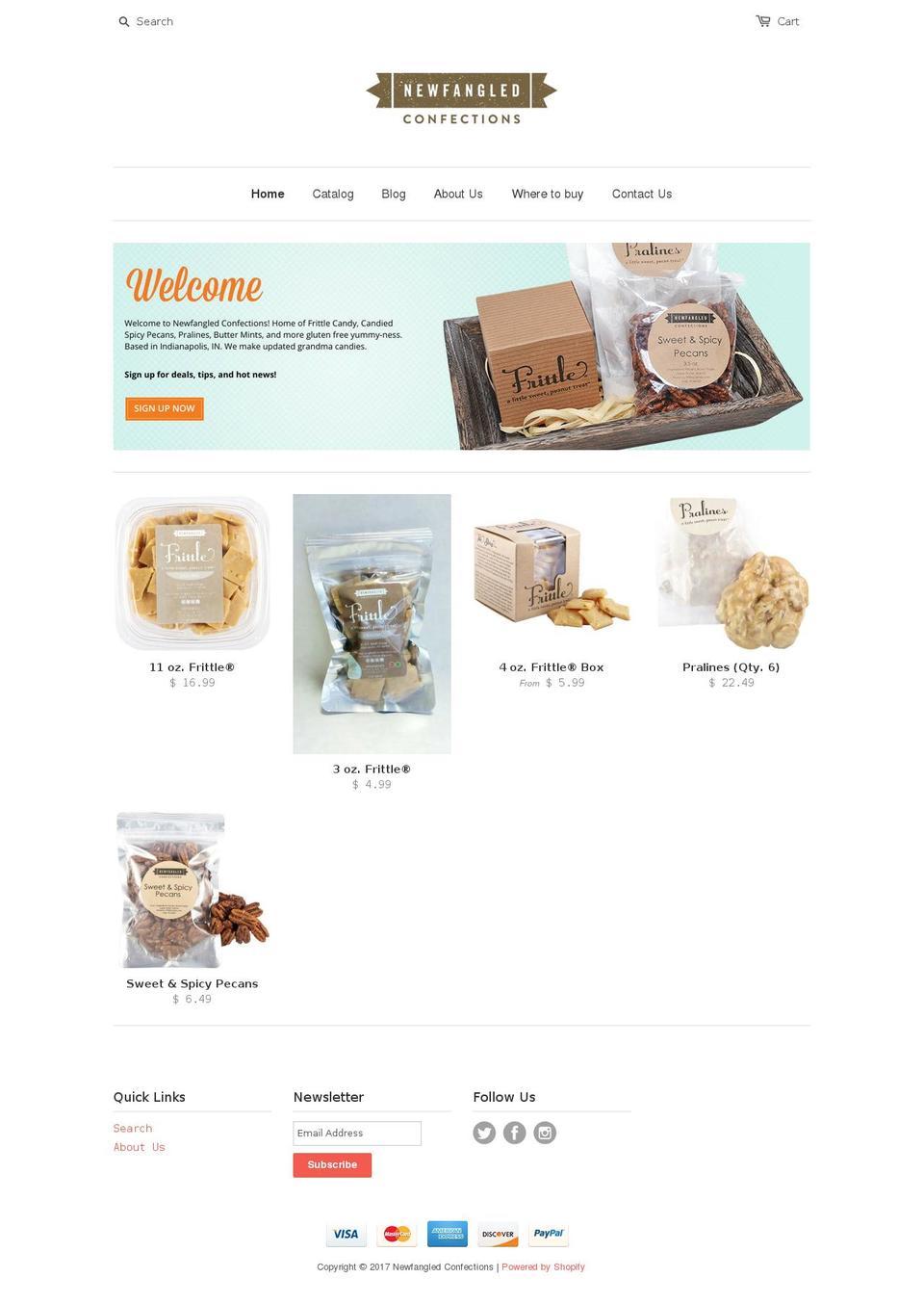 newfangledconfections.com shopify website screenshot