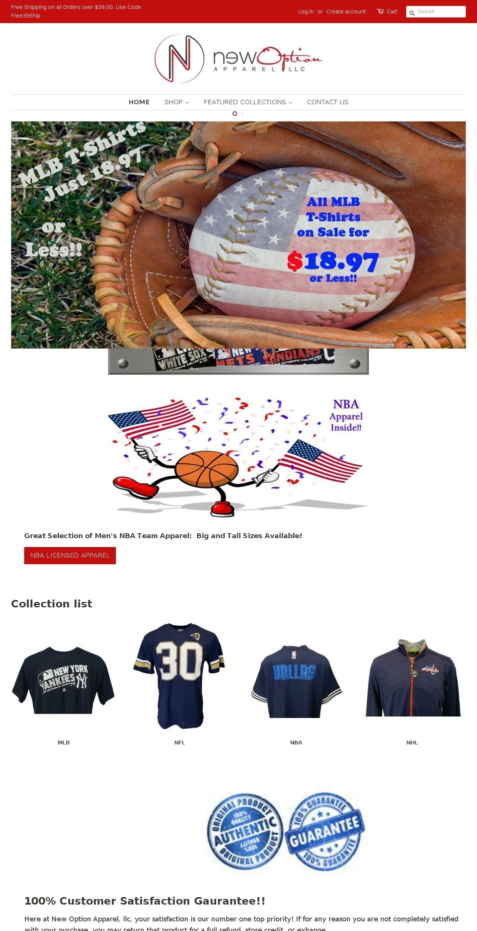 newoptionapparel.com — Shopify storefront screenshot