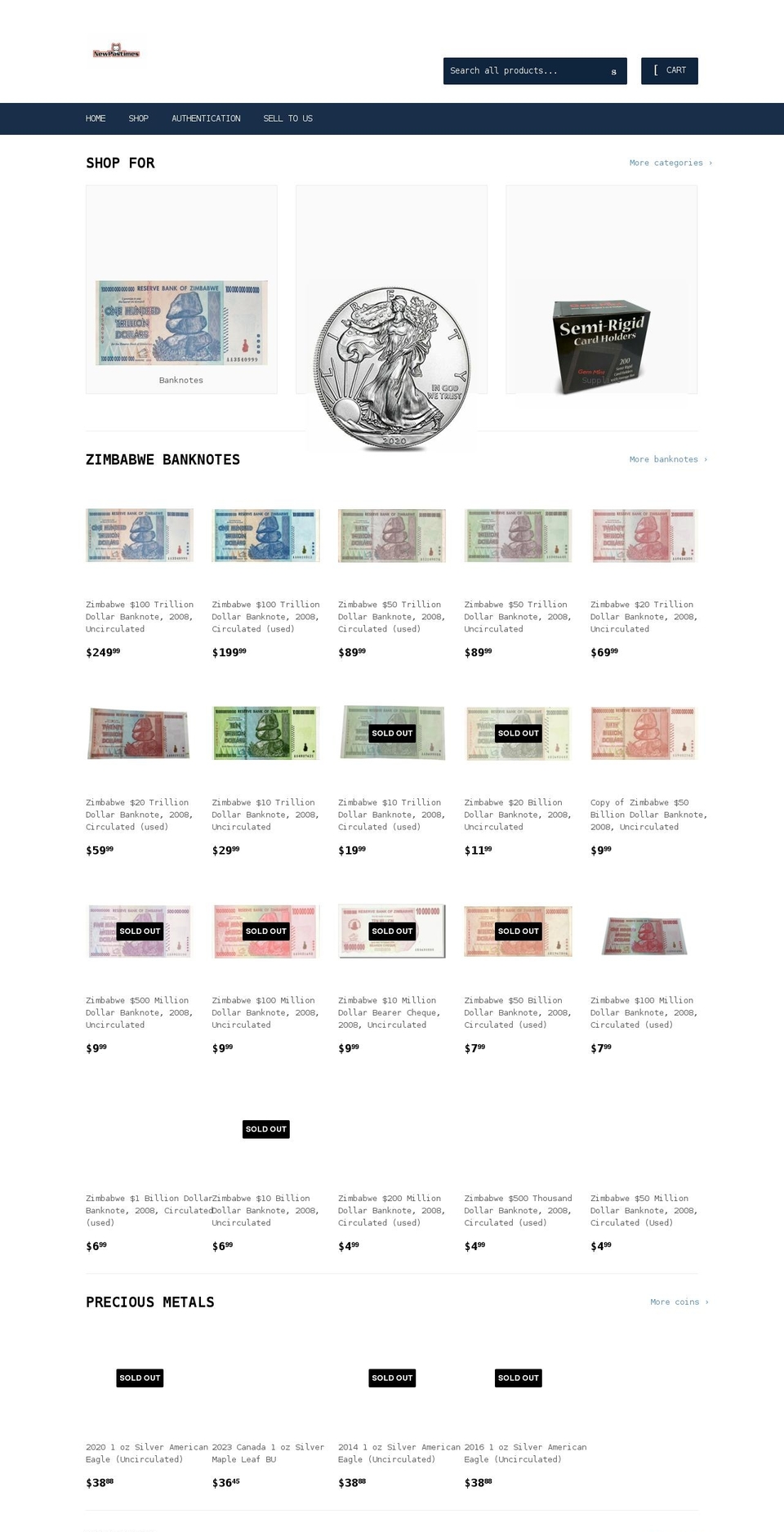 newpastimes.com shopify website screenshot