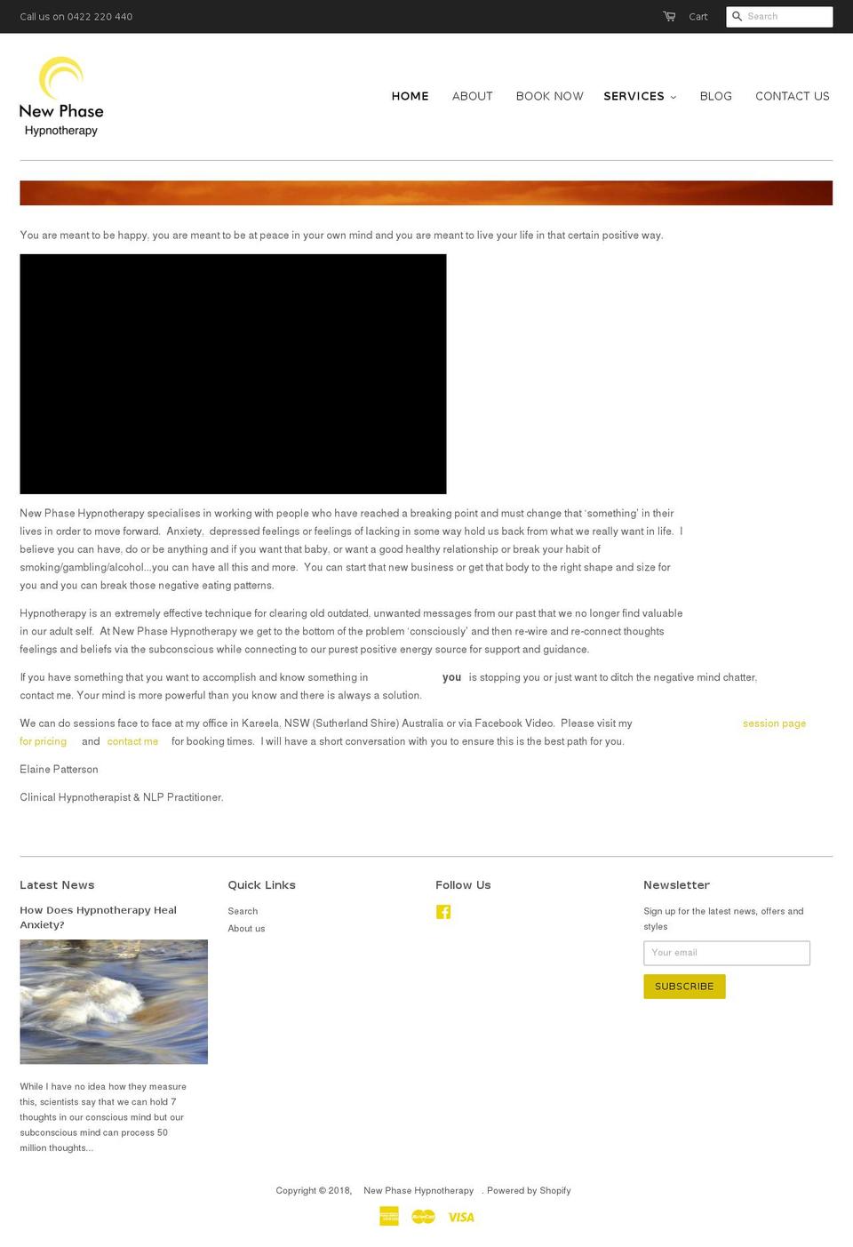 newphasehypnotherapy.com — Shopify storefront screenshot