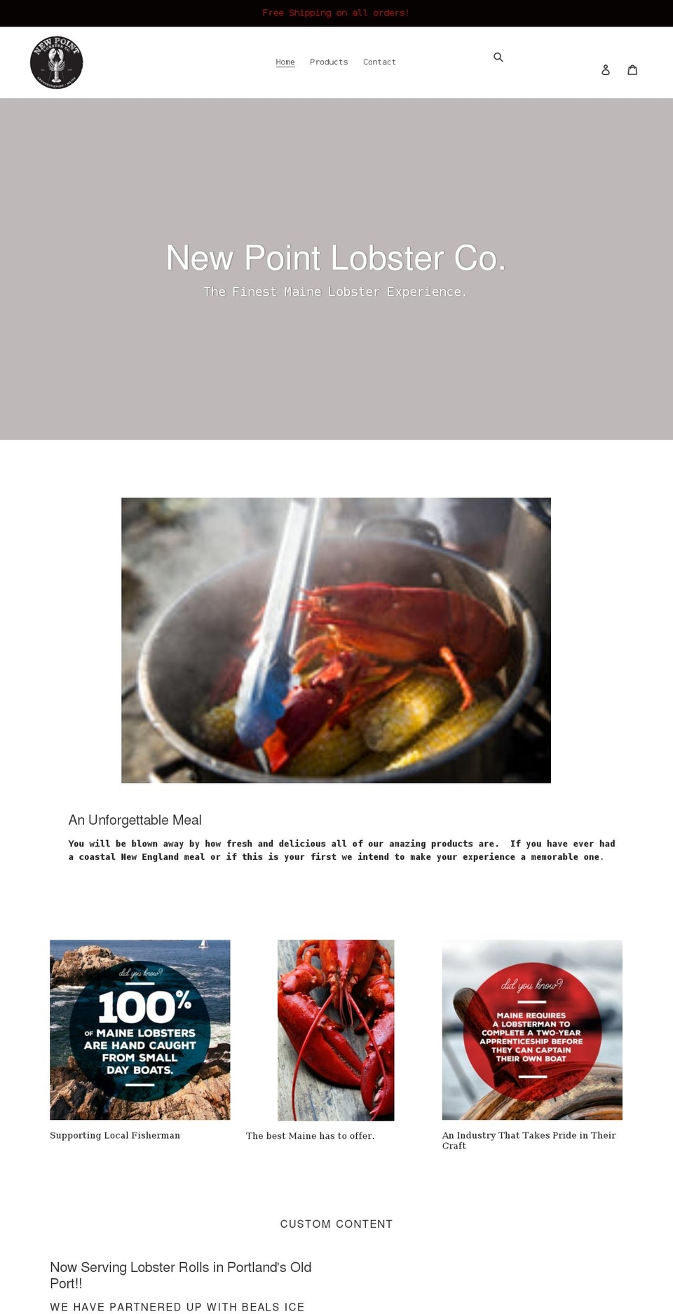 newpointlobsterco.com shopify website screenshot