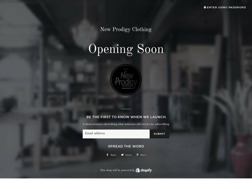 newprodigyclothing.com — Shopify storefront screenshot