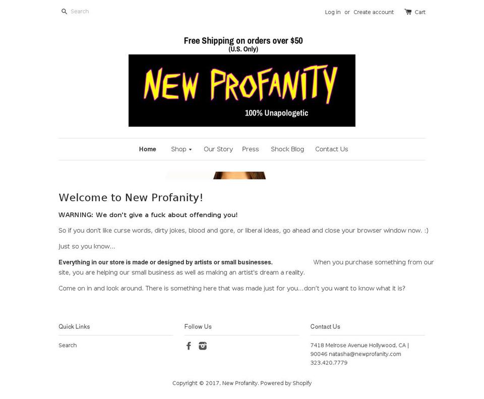 newprofanity.com shopify website screenshot