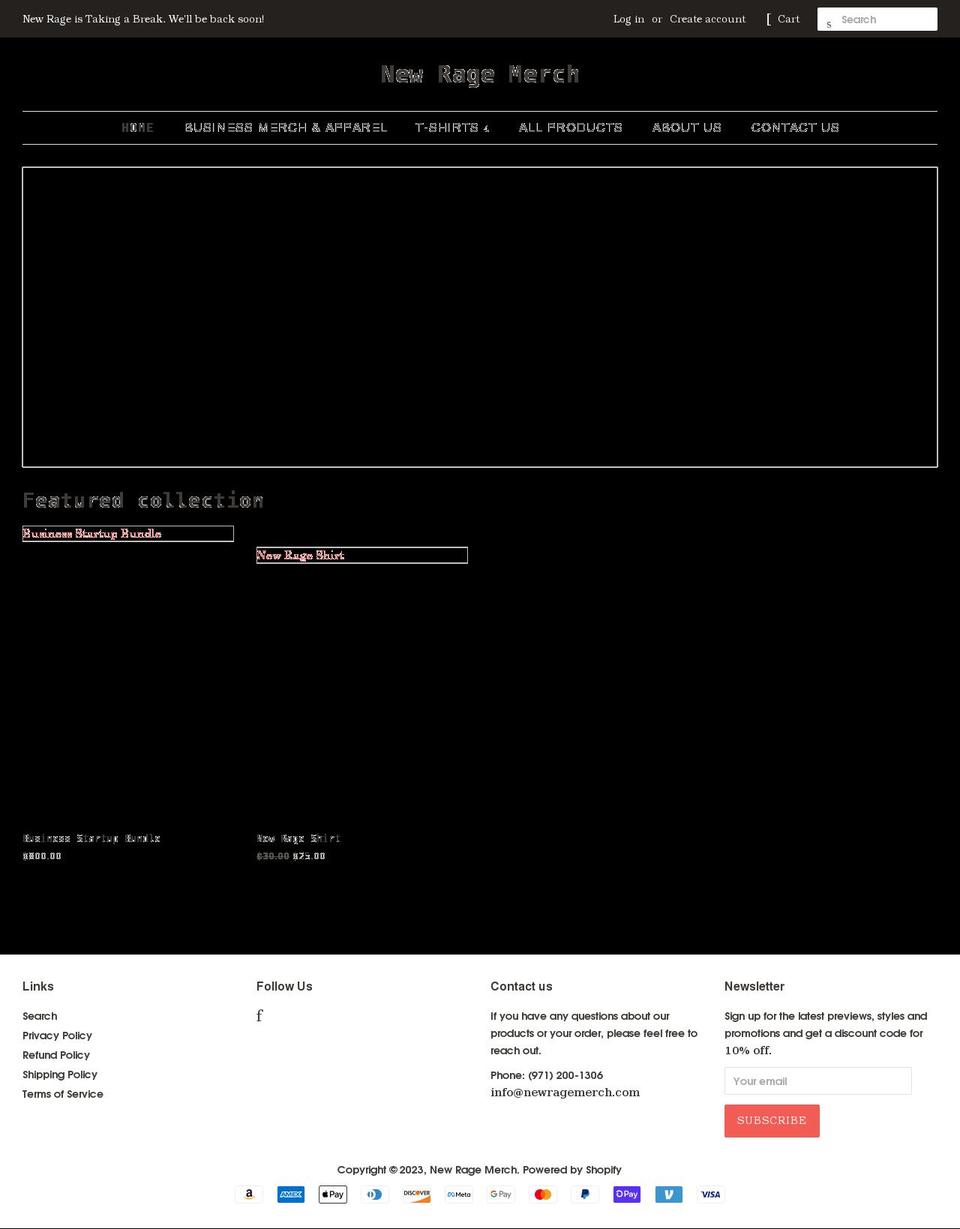 newragemerch.com shopify website screenshot