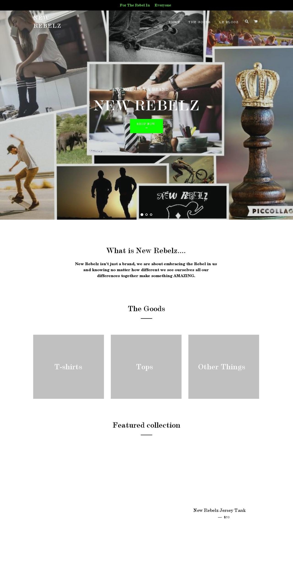 newrebelz.com — Shopify storefront screenshot