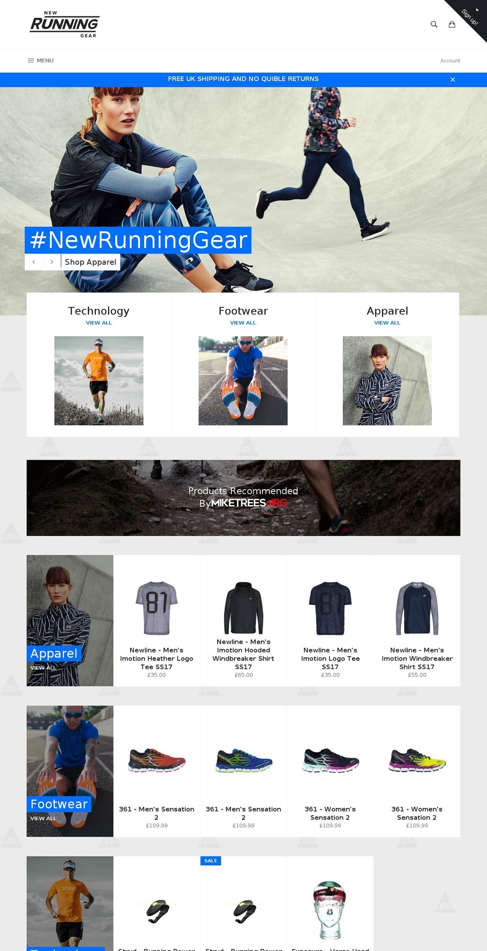 newrunninggear.com shopify website screenshot