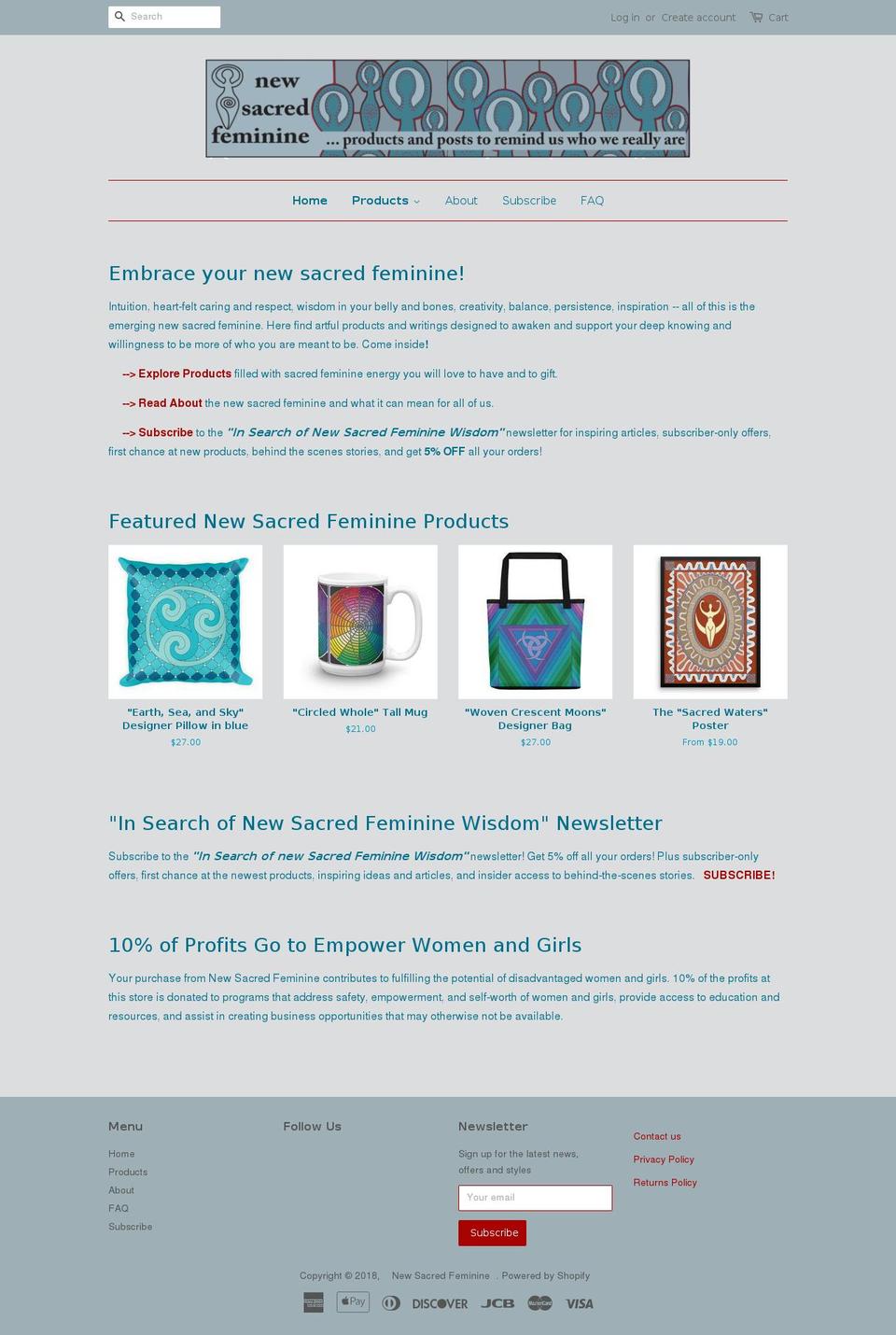 newsacredfeminine.com — Shopify storefront screenshot
