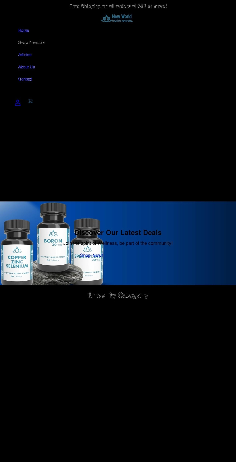 newworldhealthbrands.com shopify website screenshot