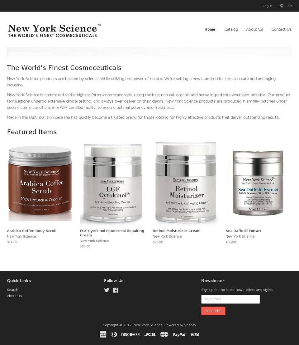 newyorkscience.com shopify website screenshot