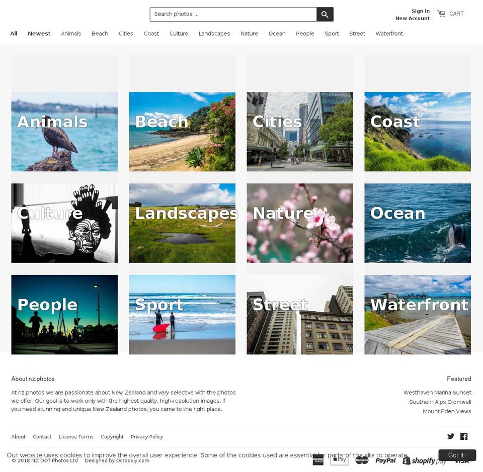 newzealandphoto.com — Shopify storefront screenshot