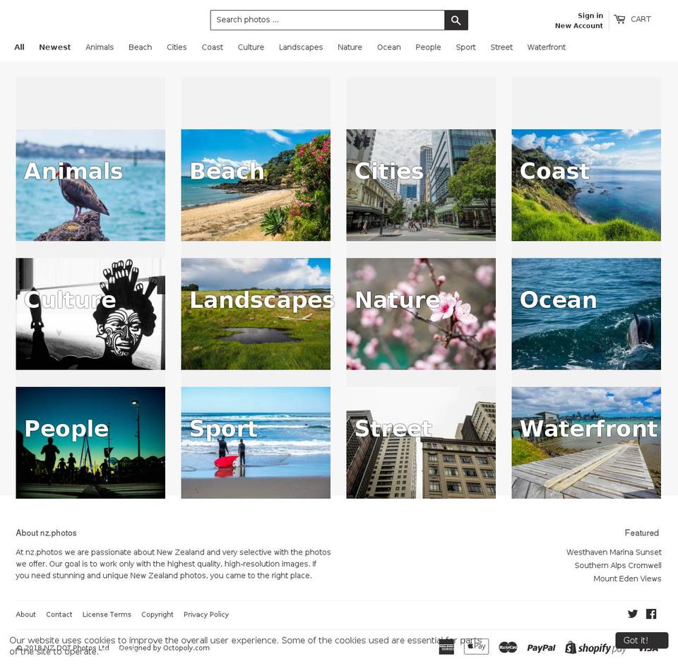 newzealandphotos.com — Shopify storefront screenshot