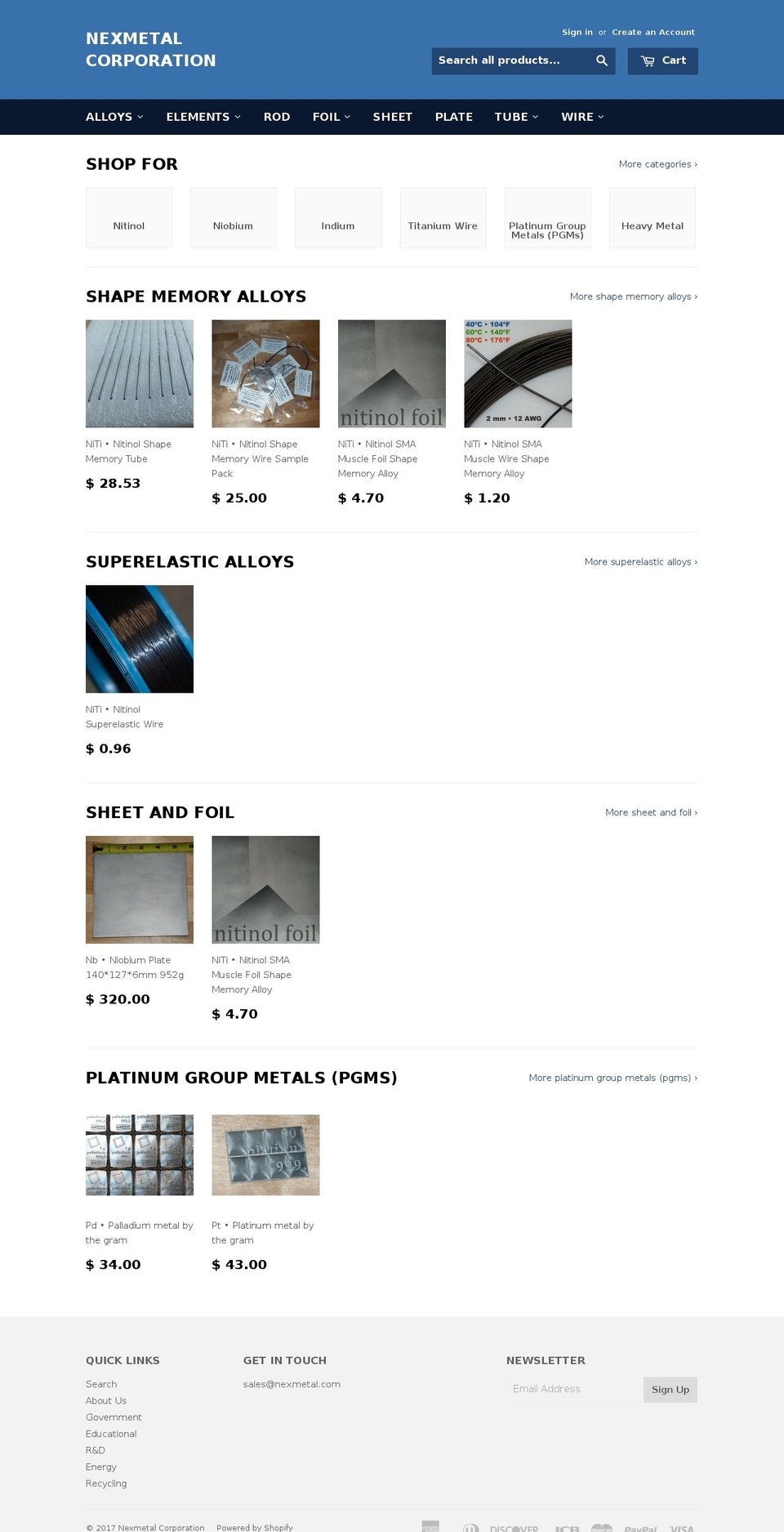 nexmetal.com shopify website screenshot