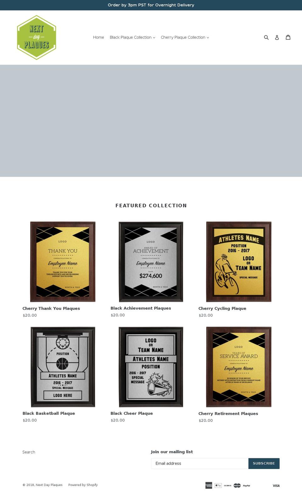 nextdayplaques.com — Shopify storefront screenshot