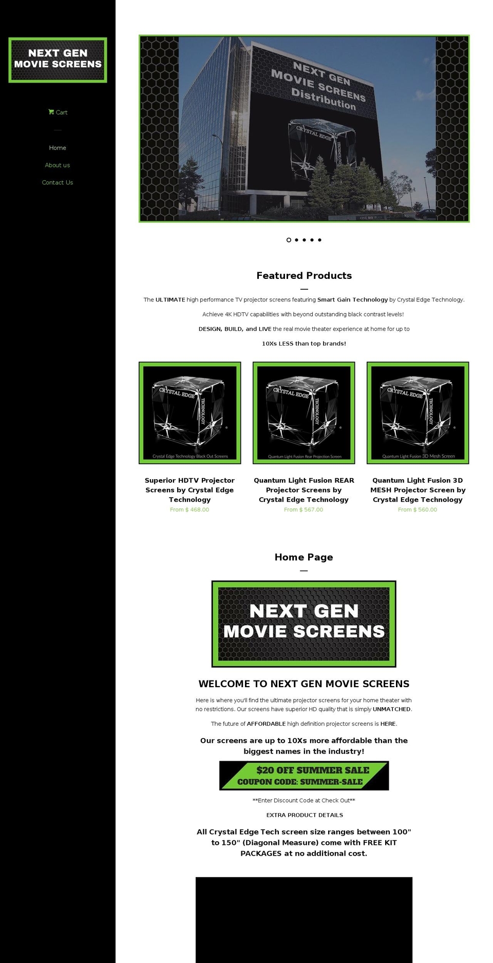 nextgenmoviescreens.com shopify website screenshot