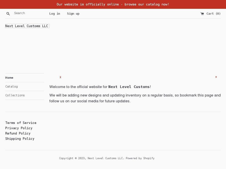 nextlevelcustomsllc.com shopify website screenshot