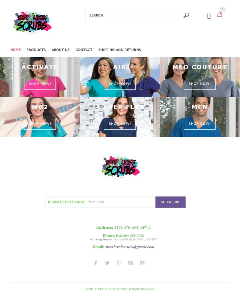 nextlevelscrubs.com shopify website screenshot