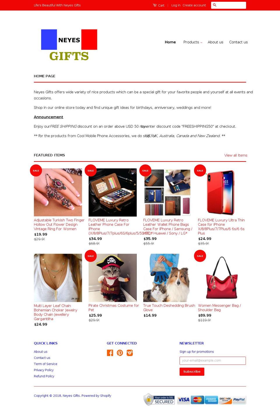 neyesgifts.com shopify website screenshot