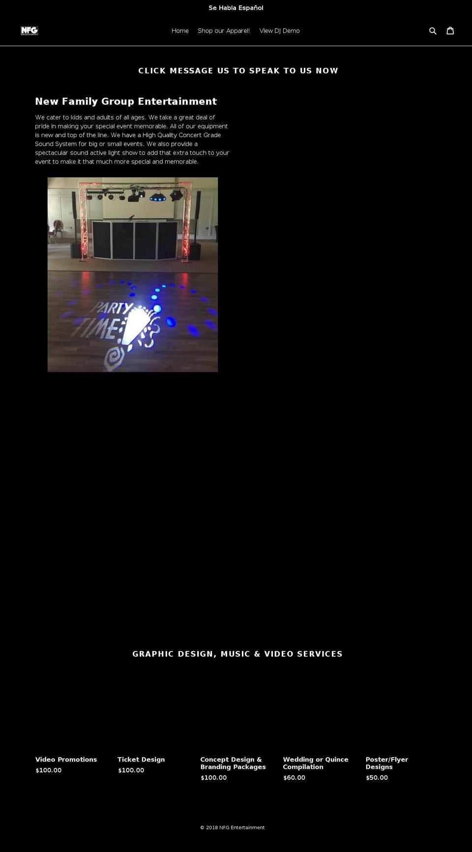 nfgentertainment.com shopify website screenshot