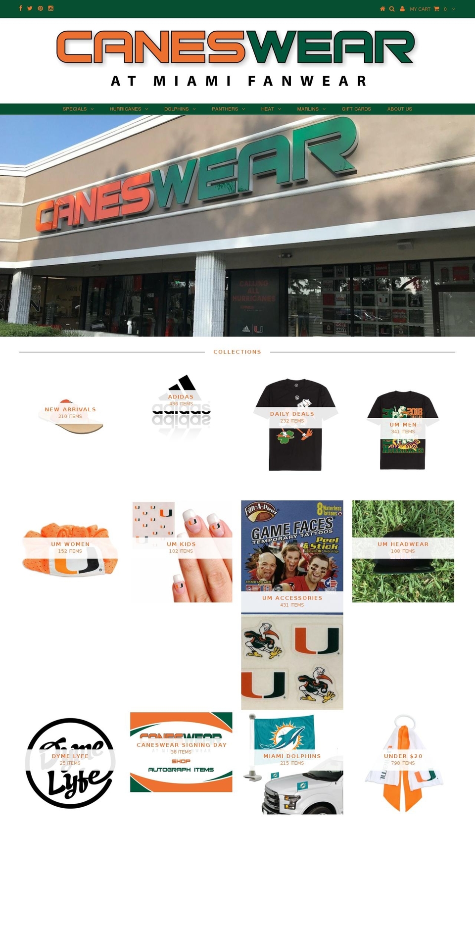 nflcanes.com — Shopify storefront screenshot