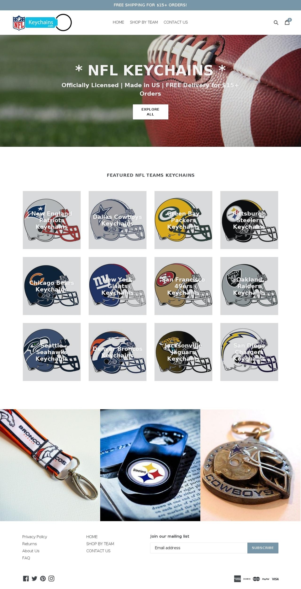nflkeychains.com — Shopify storefront screenshot