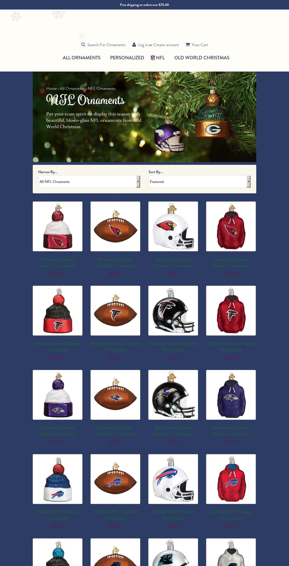 callisters Shopify theme site example nflornaments.com