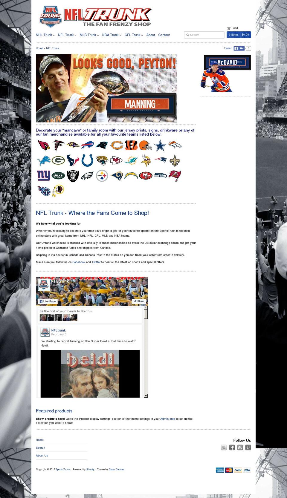 nfltrunk.com shopify website screenshot