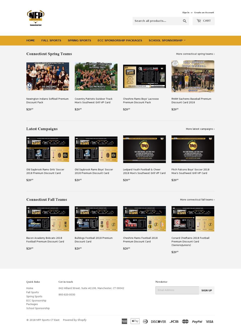 nfpsportscteast.com shopify website screenshot