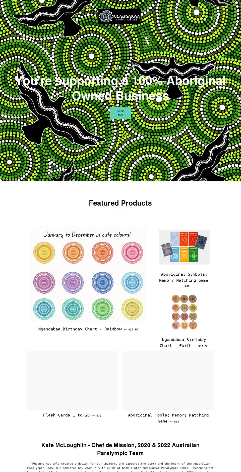 ngandabaa.com.au shopify website screenshot
