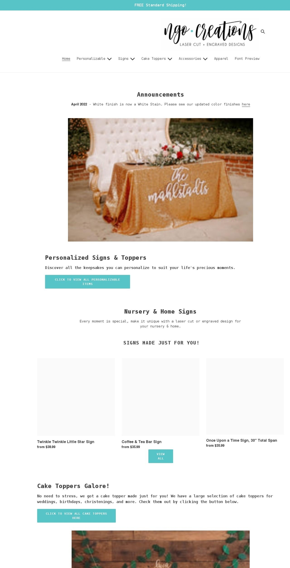 ngocreations.com shopify website screenshot