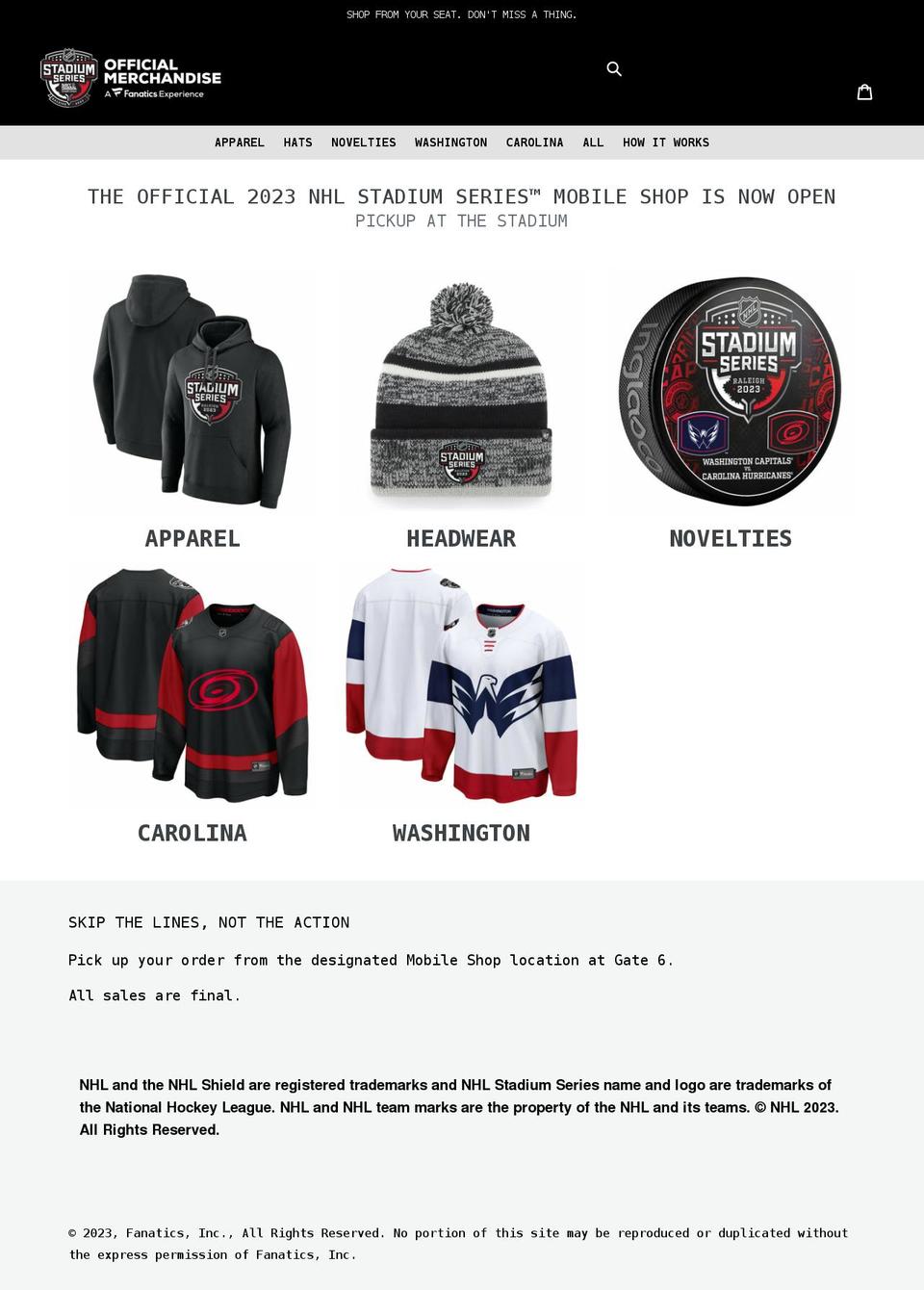 nhlstadiumseriesmobileshop.com shopify website screenshot