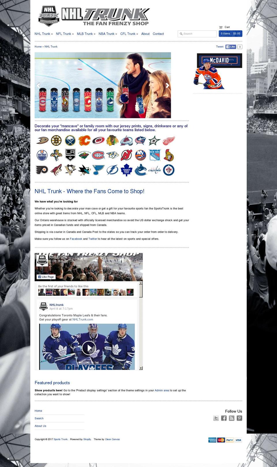 nhltrunk.com shopify website screenshot