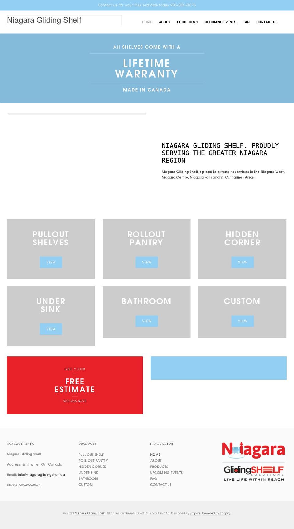 niagaraglidingshelf.ca shopify website screenshot