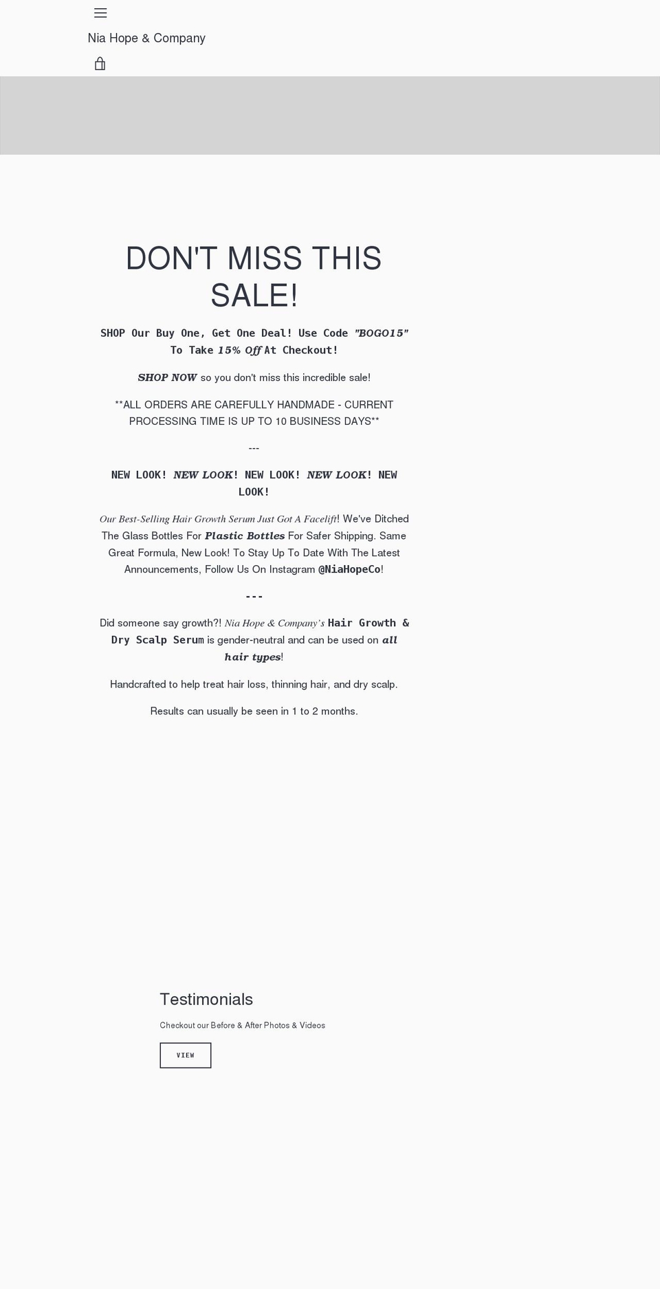 niahopecompany.com shopify website screenshot