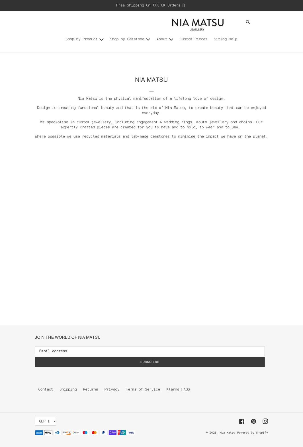 niamatsu.com shopify website screenshot