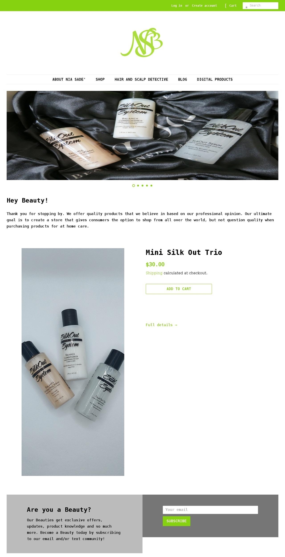 niasadebeauty.com shopify website screenshot