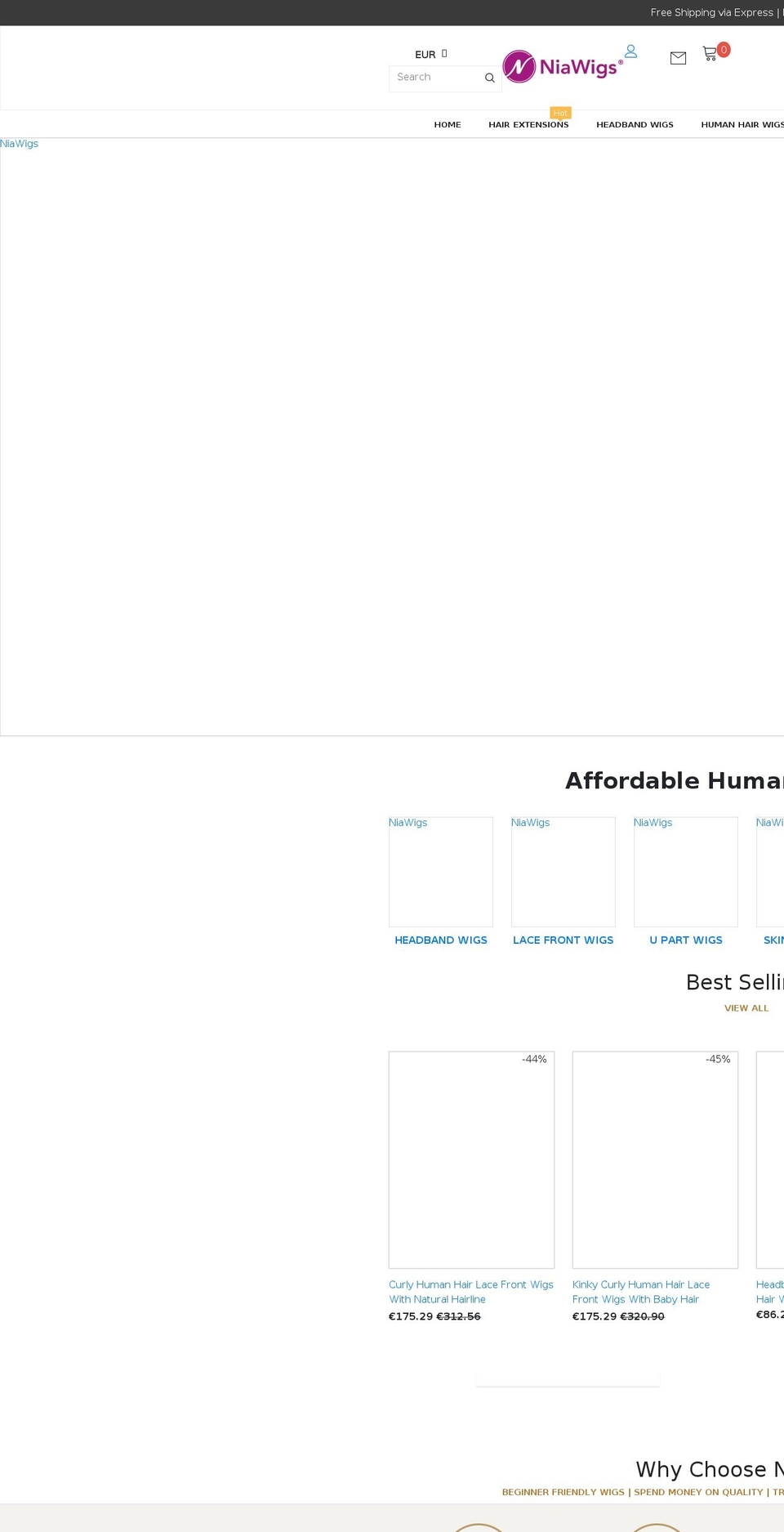 niawigs.com shopify website screenshot