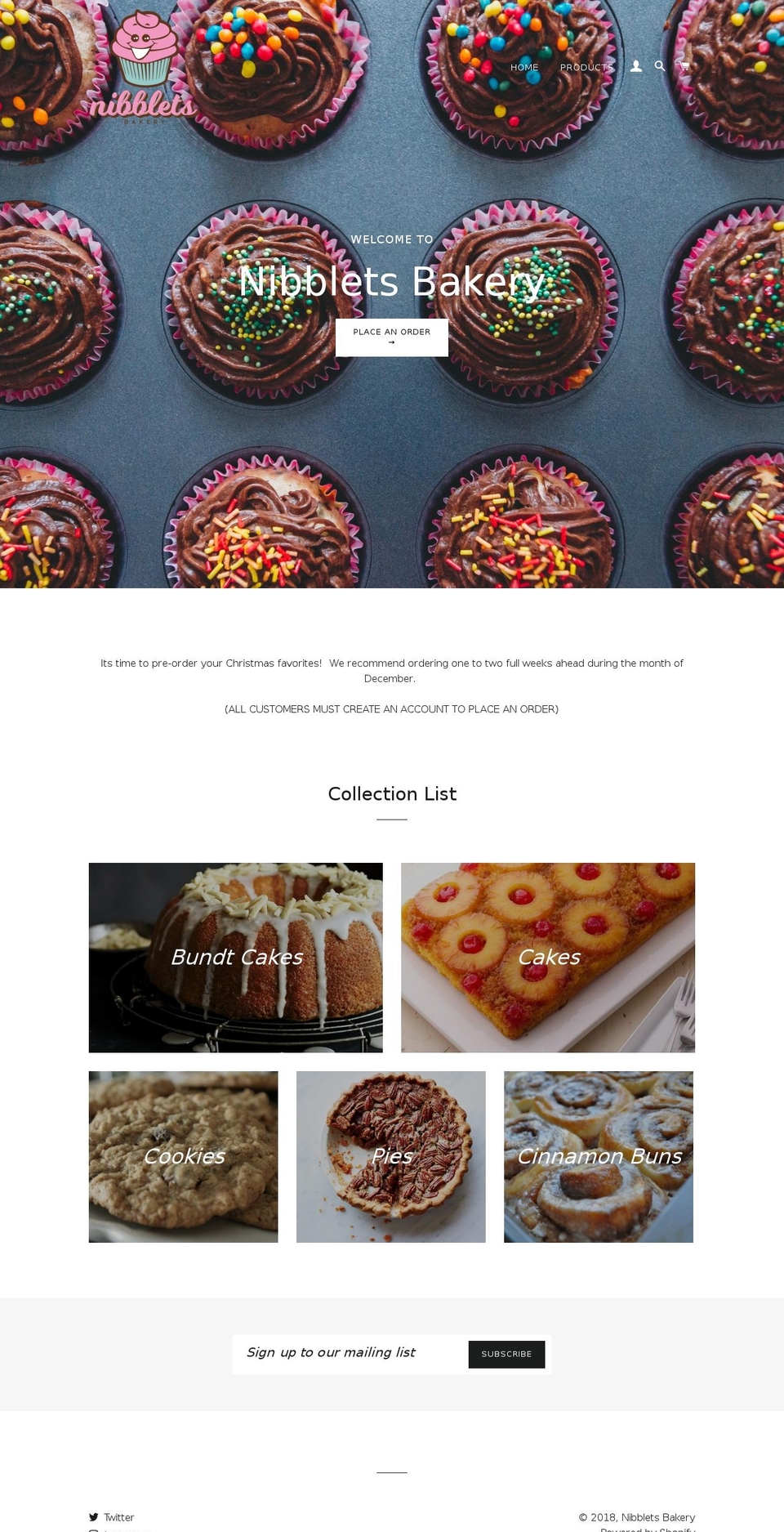 nibbletsbakery.com — Shopify storefront screenshot