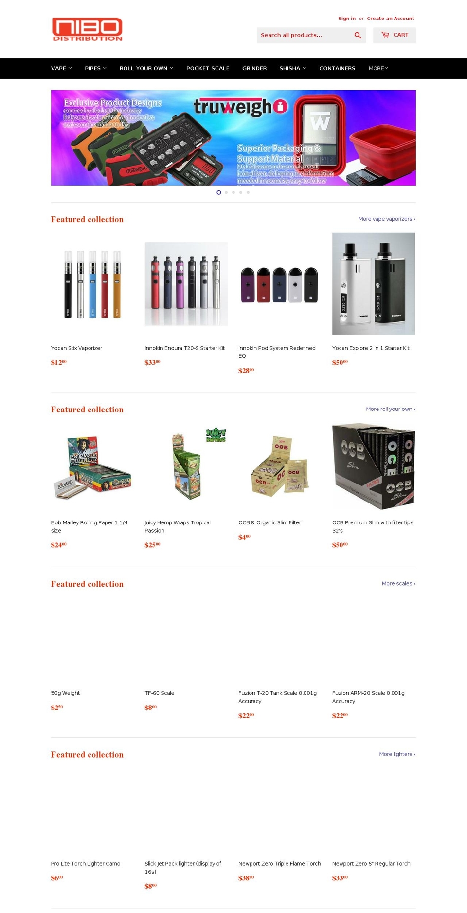 nibodistribution.com — Shopify storefront screenshot