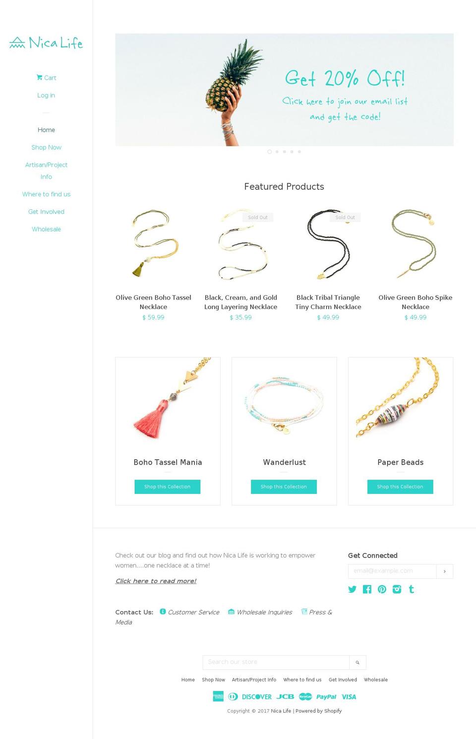 nicalifeproject.com shopify website screenshot