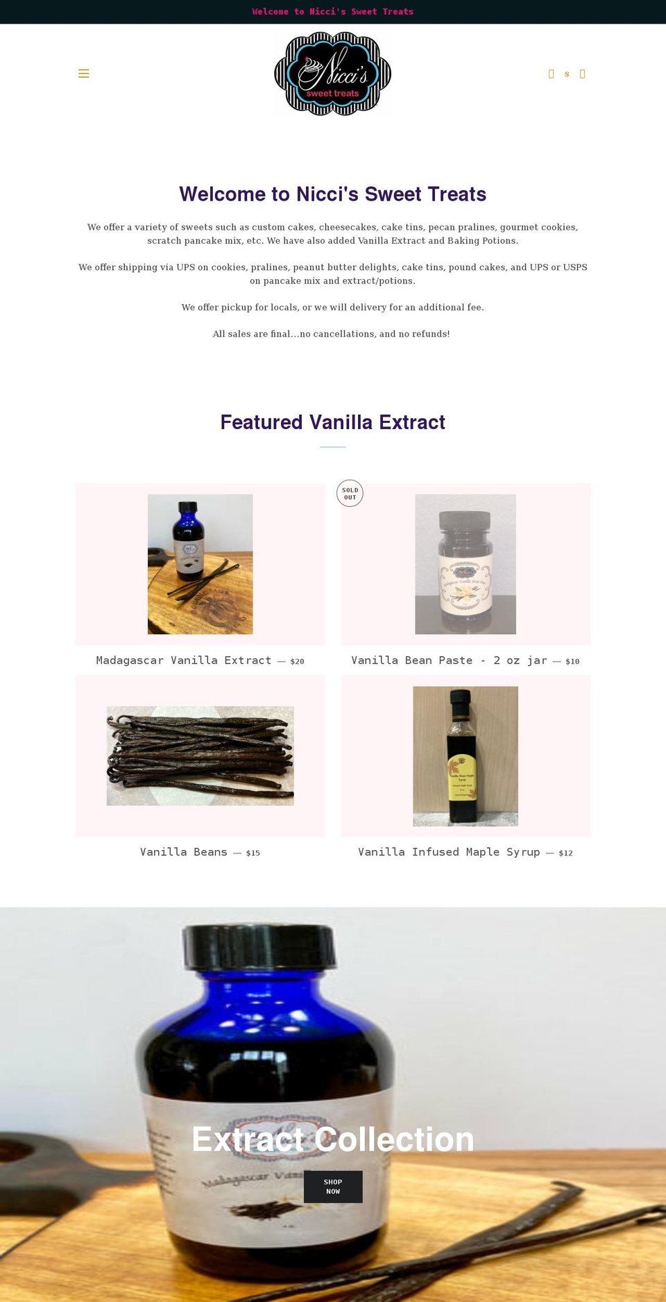 niccissweettreats11.com shopify website screenshot