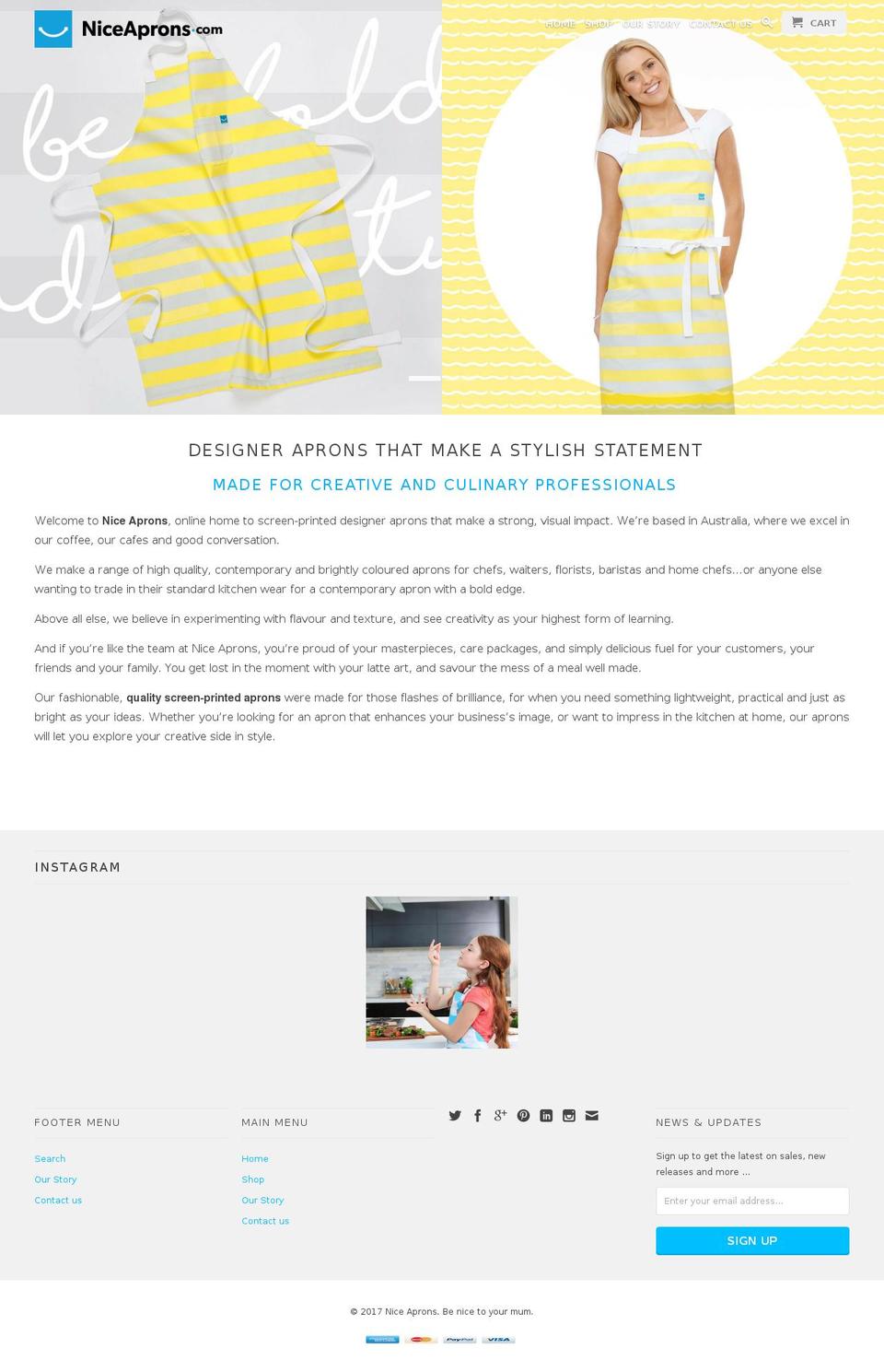 niceaprons.net shopify website screenshot