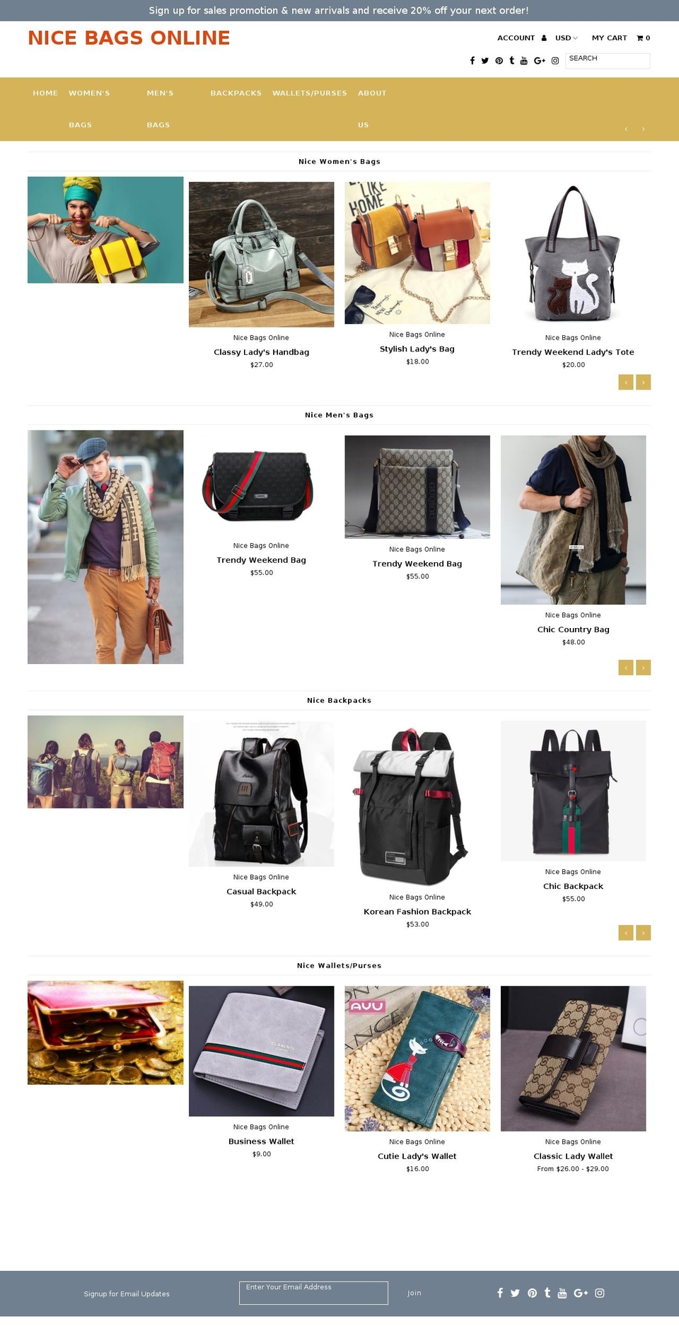 nicebagsonline.com — Shopify storefront screenshot