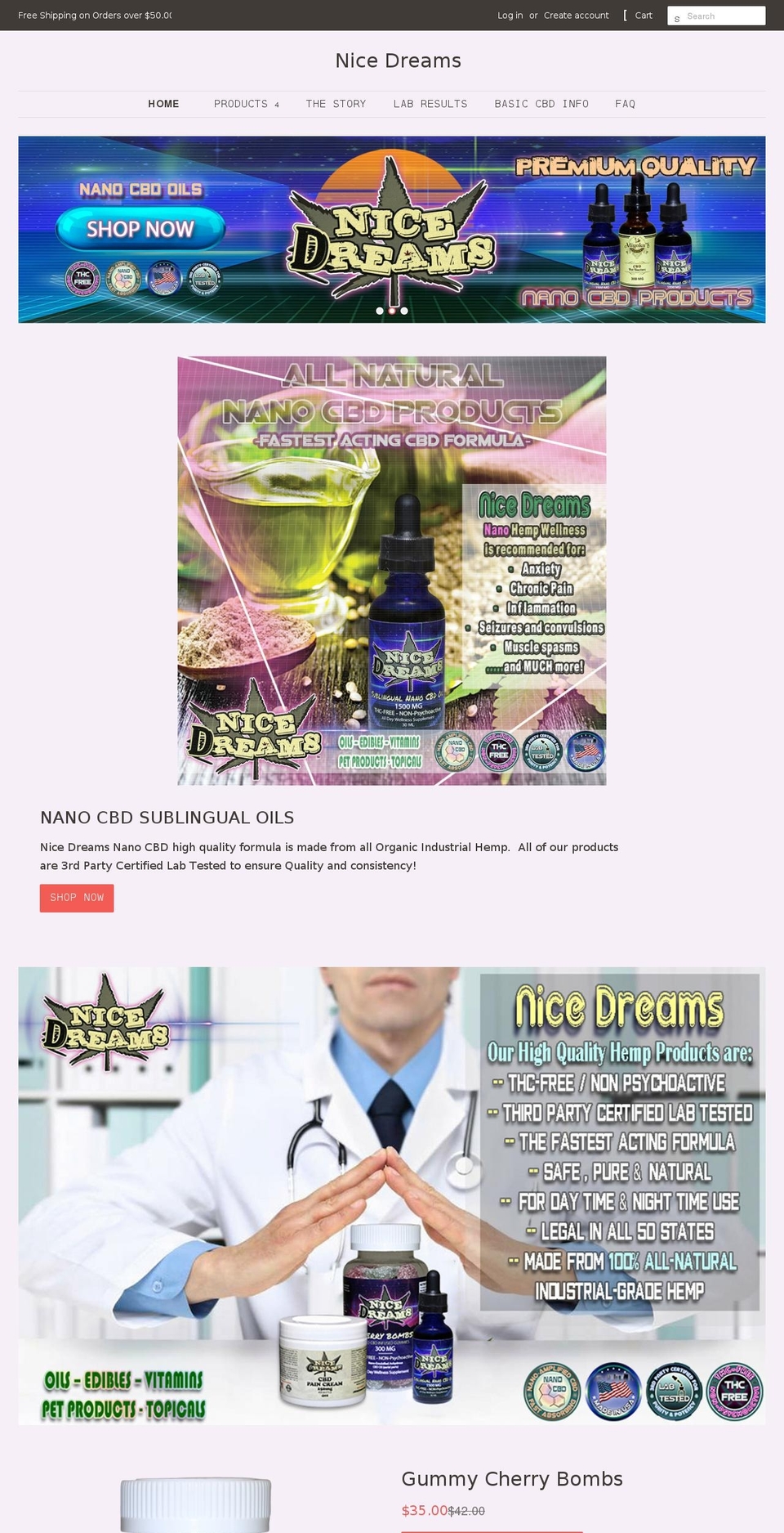 nicedreamscbd.com shopify website screenshot